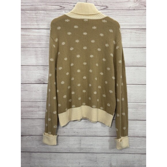 Talbots Lambswool Sweater Turtleneck Beige Cream Snowflake Medium XL - Picture 2 of 8